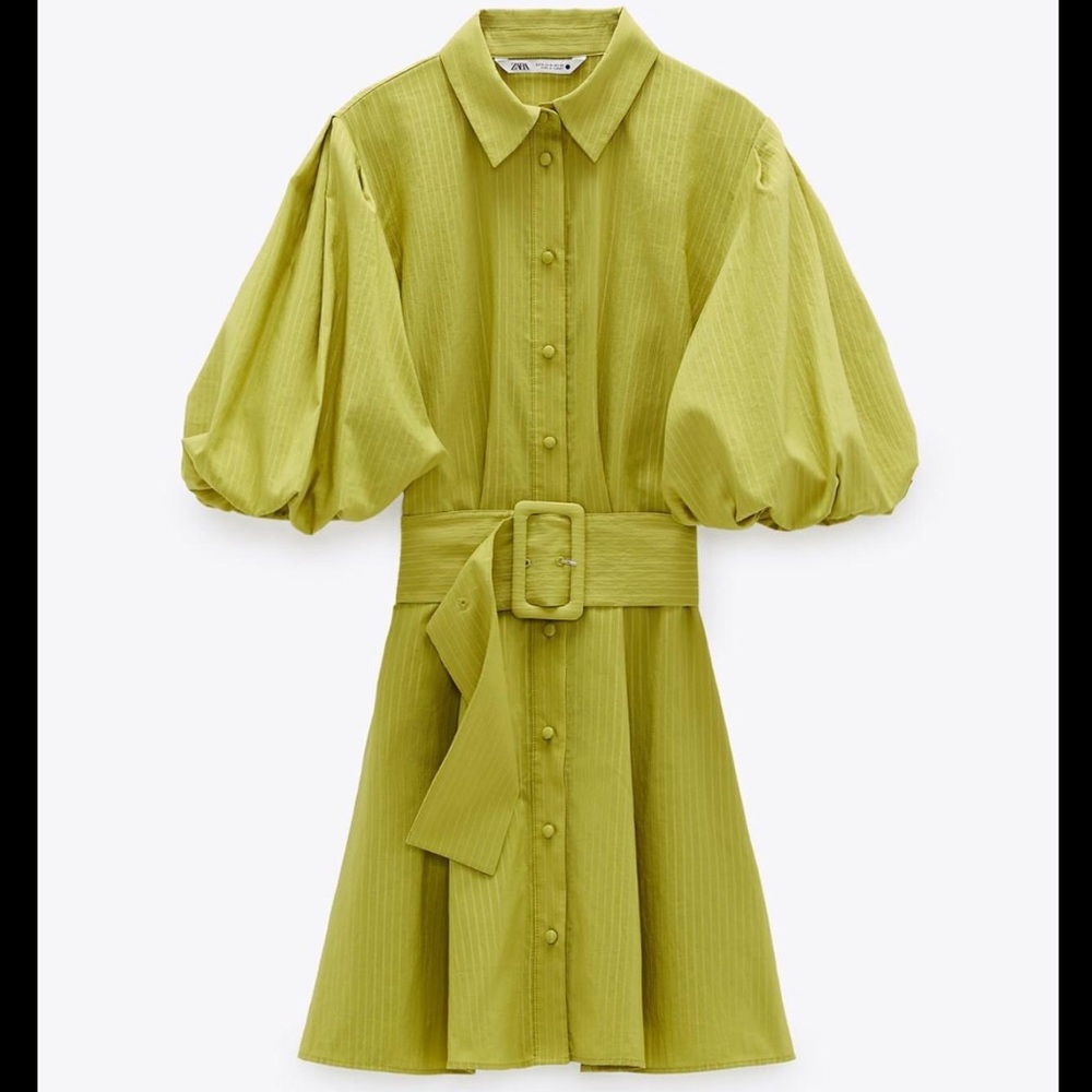 Zara Green Voluminous Sleeve Dress - Picture 2 of 6
